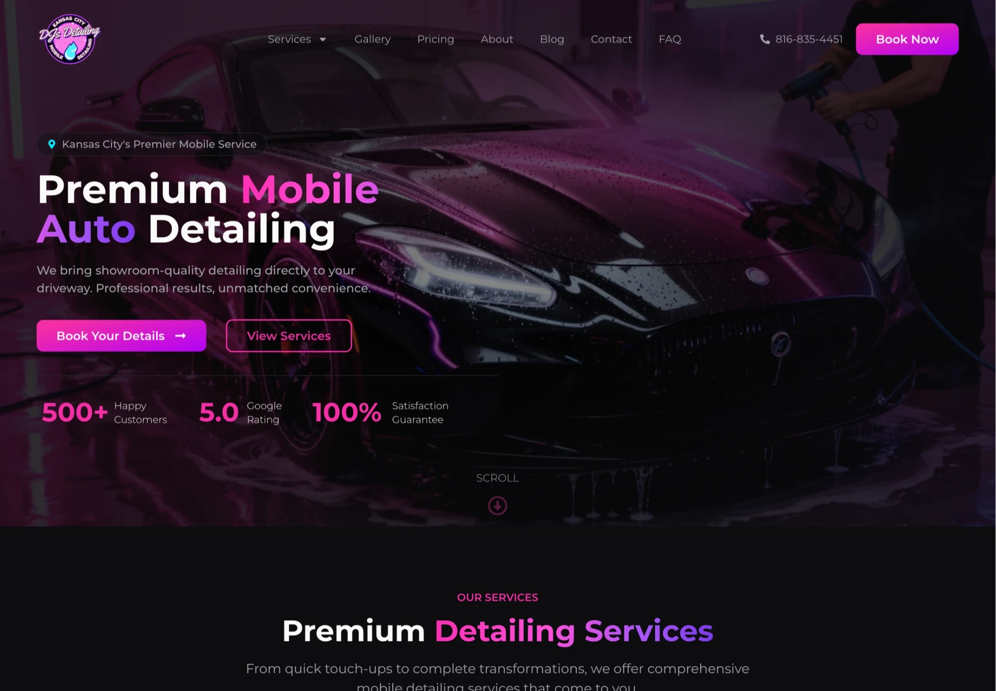 Premium mobile auto detailing website delivered through Invisyn Solutions